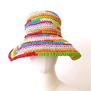 Jacobson, Colorful Crochet Wide Brim Panama Sun Hat
